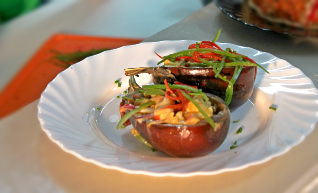 Cow Pea & Chick Pea Stuffed in Egg Plant