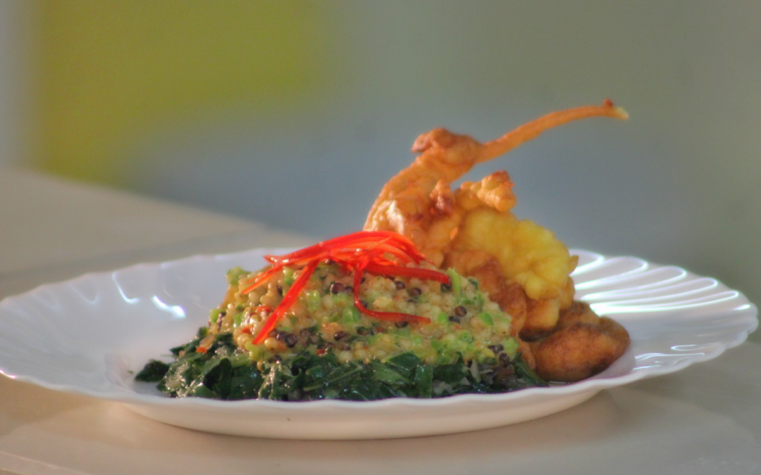 Fritters with Sorghum Veg Stew on a Bed of Kales