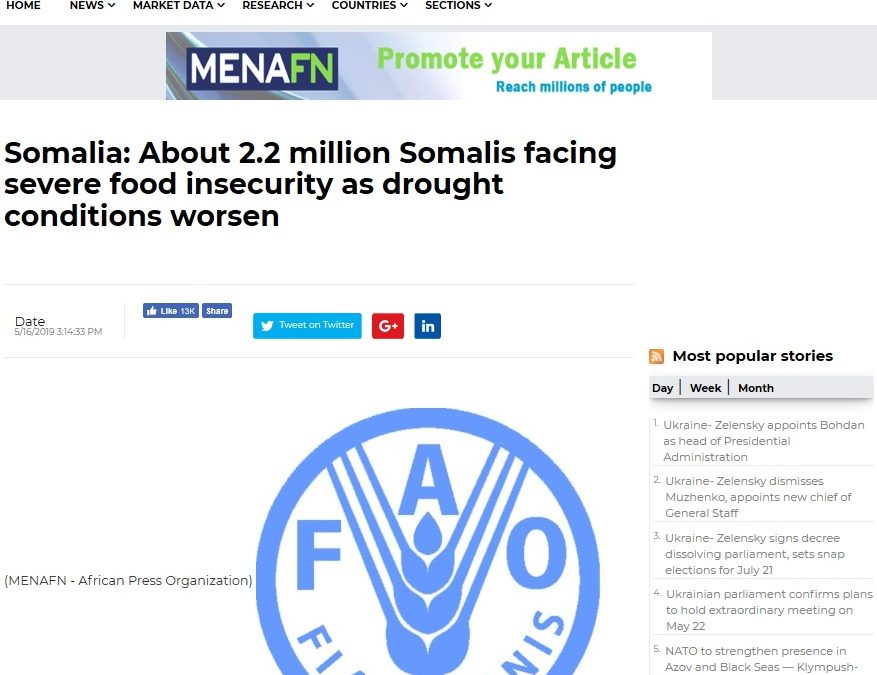 Somalia: About 2.2 million Somalis facing severe food insecurity as drought conditions worsen