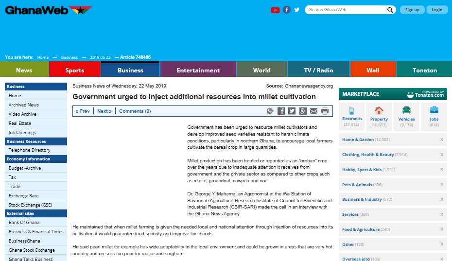 Government urged to inject additional resources into millet cultivation