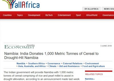 Namibia: India Donates 1,000 Metric Tonnes of Cereal to Drought-Hit Namibia