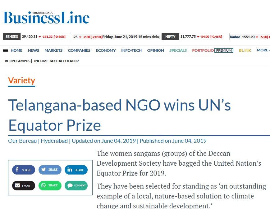 Telangana-based NGO wins UN’s Equator Prize