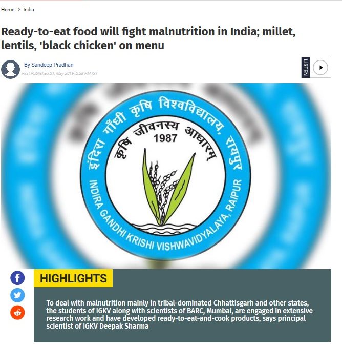 Ready-to-eat food will fight malnutrition in India; millet, lentils, ‘black chicken’ on menu
