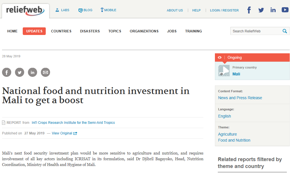 National food and nutrition investment in Mali to get a boost