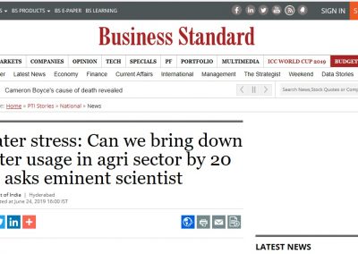Water stress: Can we bring down water usage in agri sector by 20 pc, asks eminent scientist
