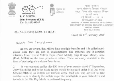 Govt. of India, Ministry of HRD, Department of School Education & Literacy shares a write up on the benefits of millets in safety net schemes and how to include in mid-day meal schemes