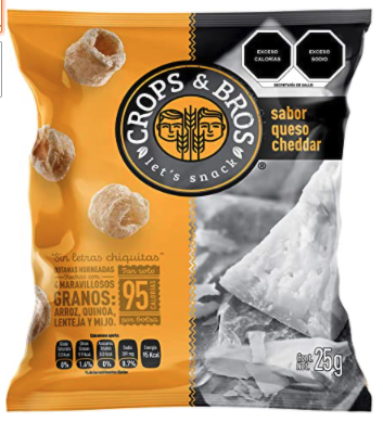 Baked Snack Made of Rice, Quinoa, Lentil and Millet, Cheddar Cheese Flavor by Crops & Bros
