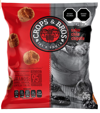 Baked Snack Made of Rice, Quinoa, Lentil and Millet, Chile Chipotle by Crops & Bros